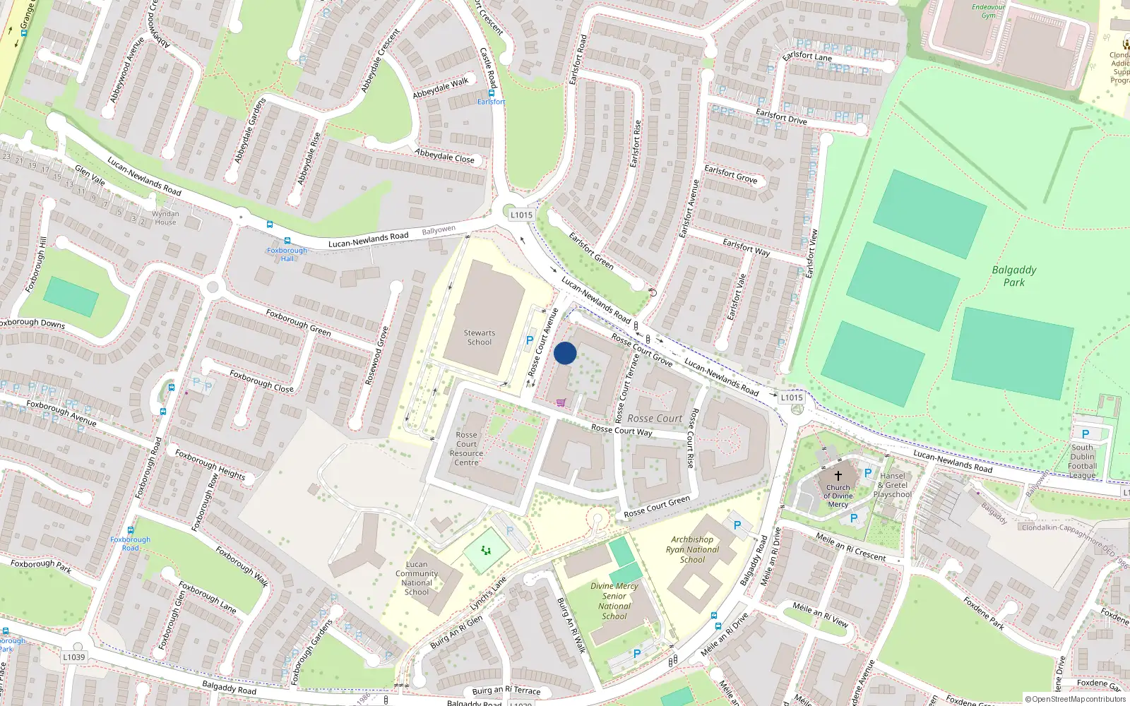 Overhead map showing the location of 7 Rosse Court Avenue, Lucan, Dublin