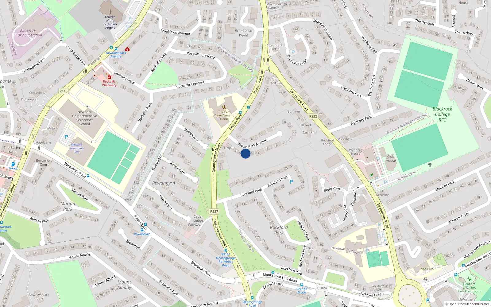 Overhead map showing the location of 7 Rowan Park Avenue, Blackrock, Dublin