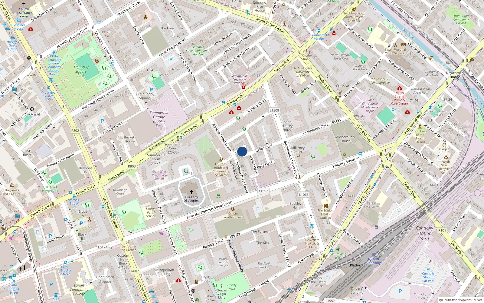 Overhead map showing the location of 7 Rutland Cottages, Dublin 1