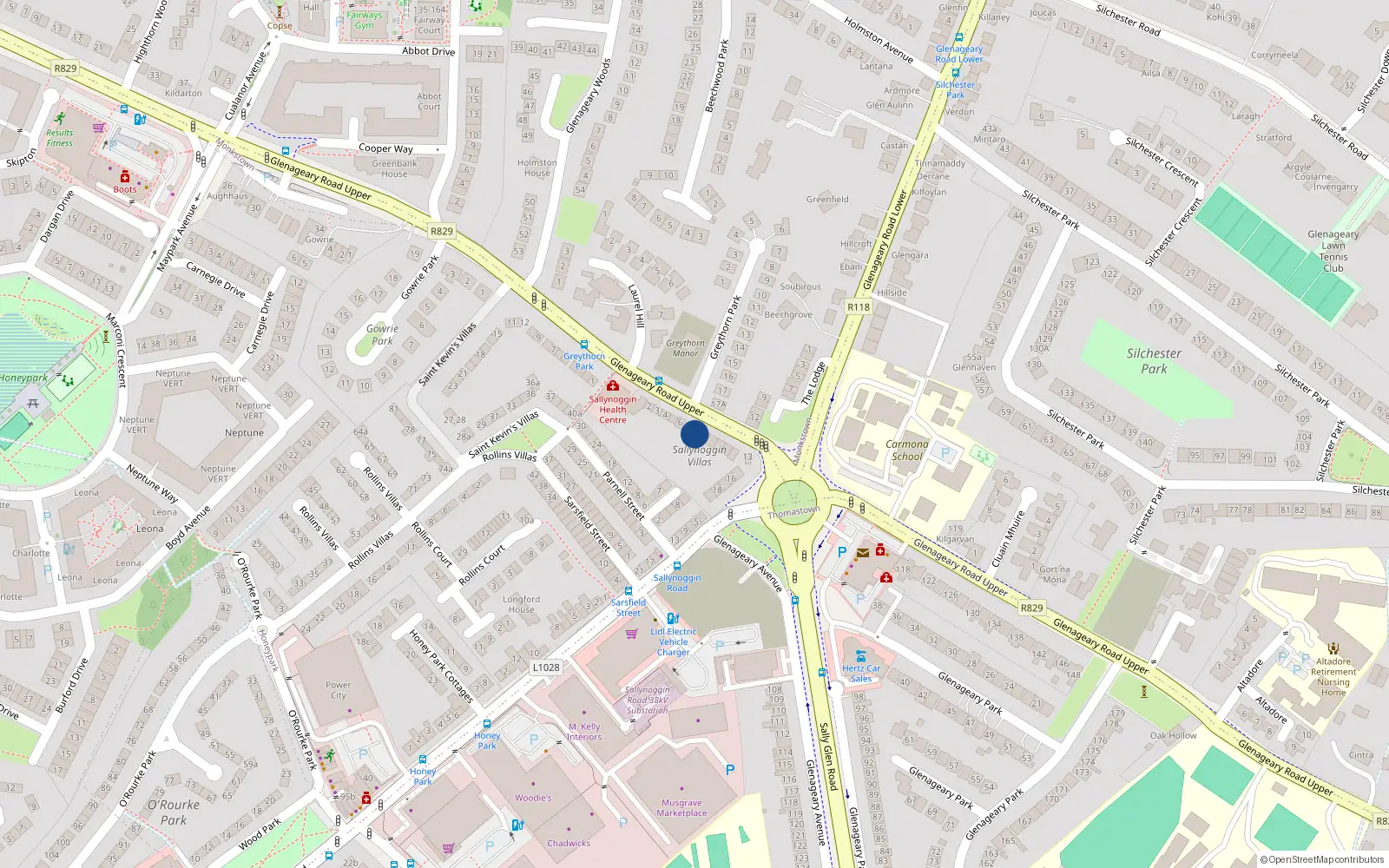Overhead map showing the location of 7 Sallynoggin Villas, Sallynoggin, Dun Laoghaire