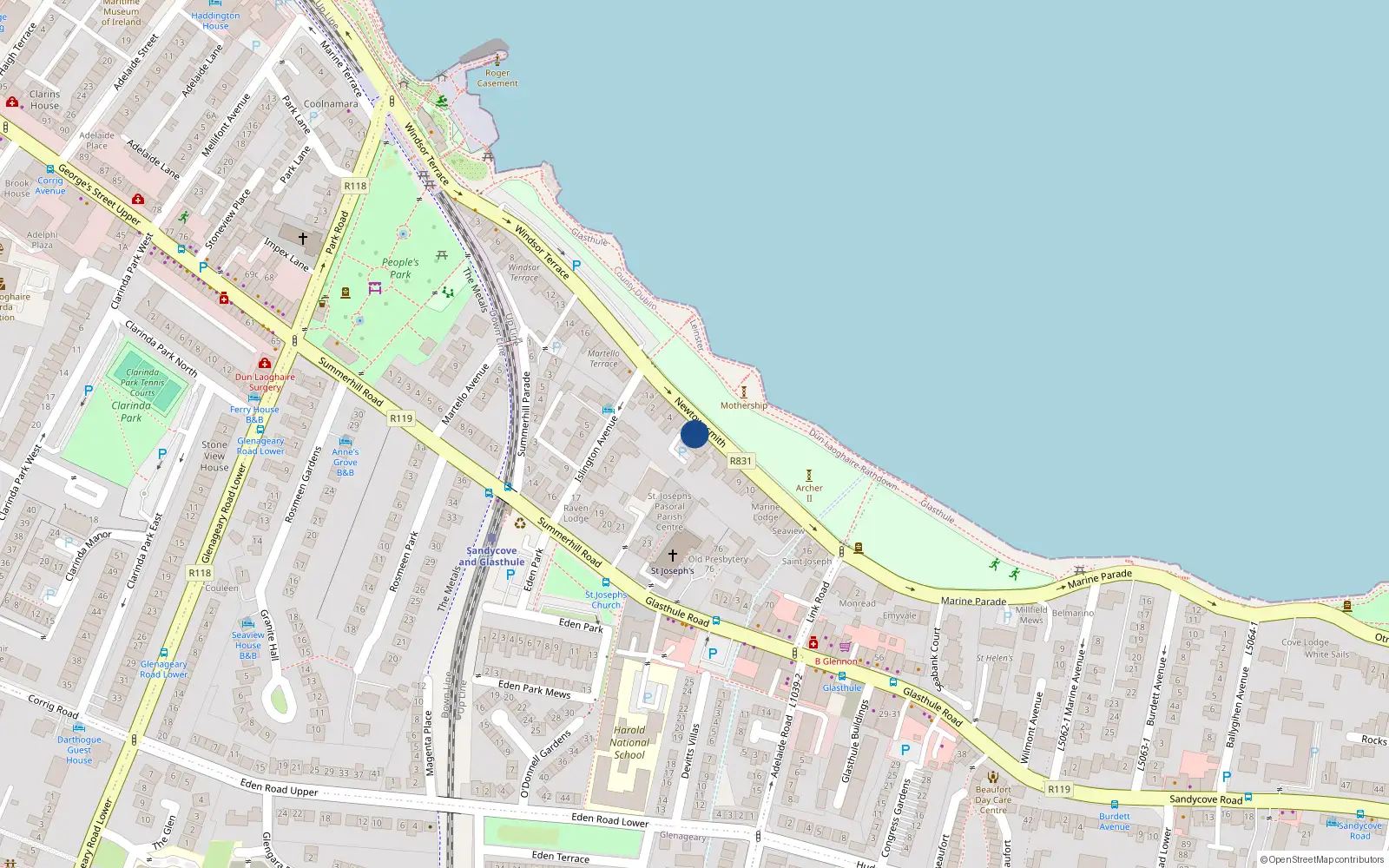 Overhead map showing the location of 7 Sandycove House, Newtownsmith, Sandycove