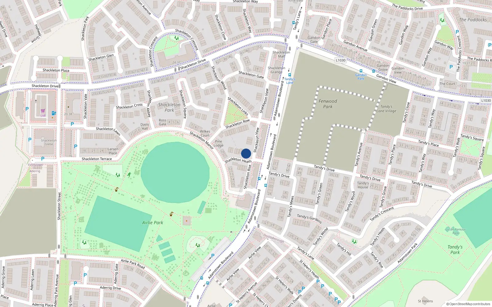 Overhead map showing the location of 7 Schackleton Mall, Schackleton Park, Lucan