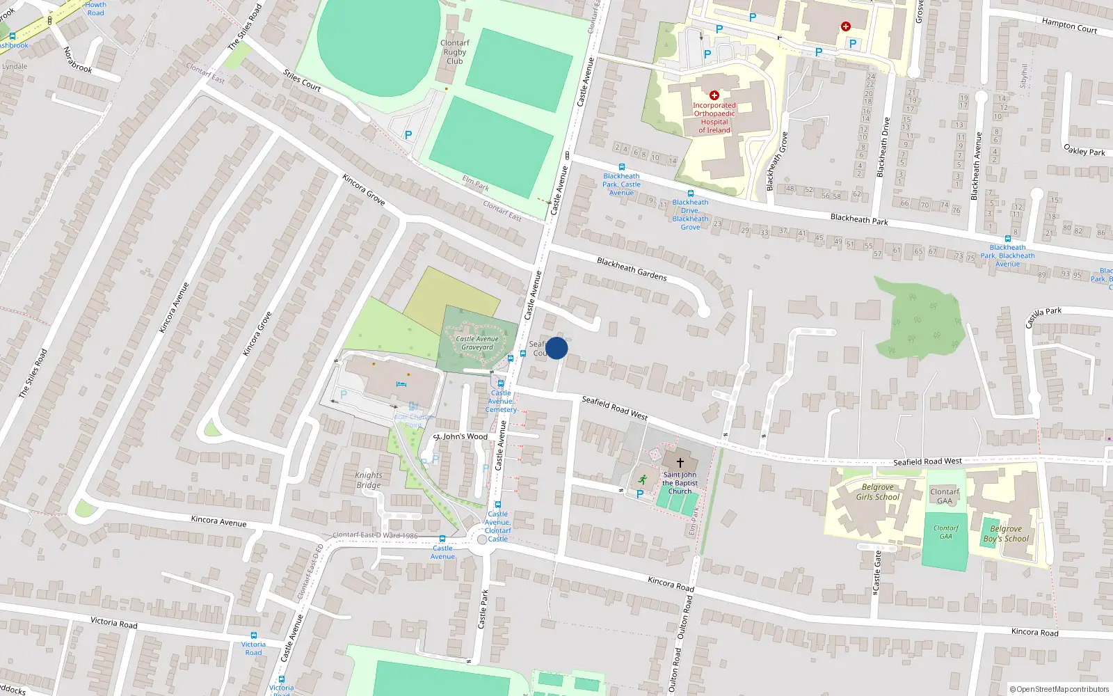 Overhead map showing the location of 7 Seafield Court, Castle Avenue, Dublin 3