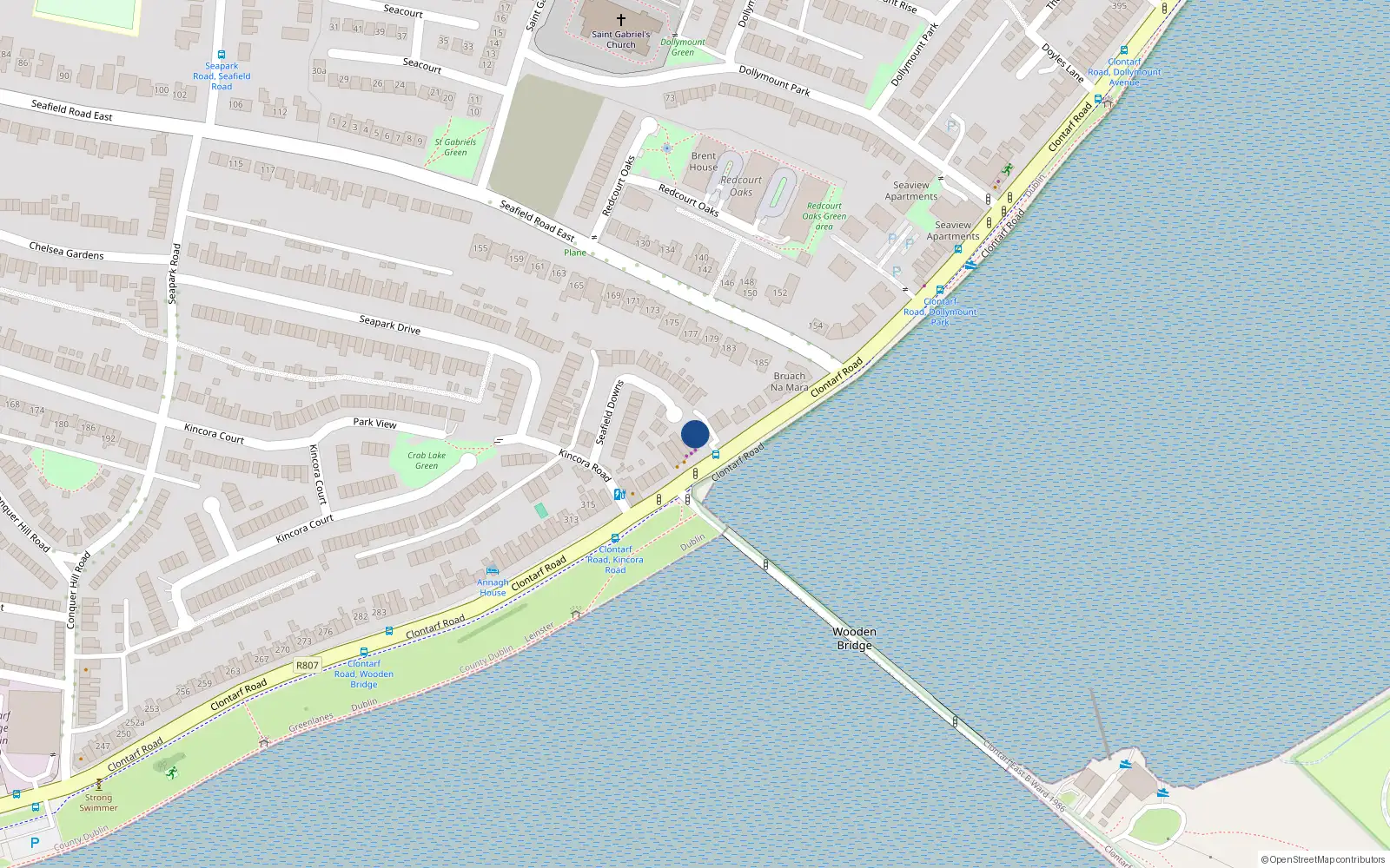 Overhead map showing the location of 7 Seaview Court, Clontarf Road, Dublin 3