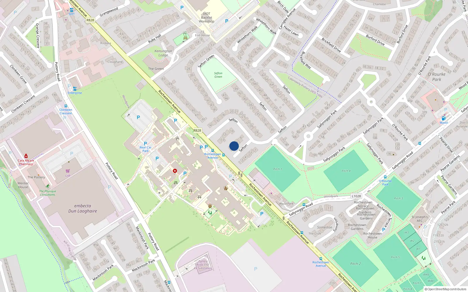 Overhead map showing the location of 7 Sefton, Rochestown Avenue, Dun Laoghaire