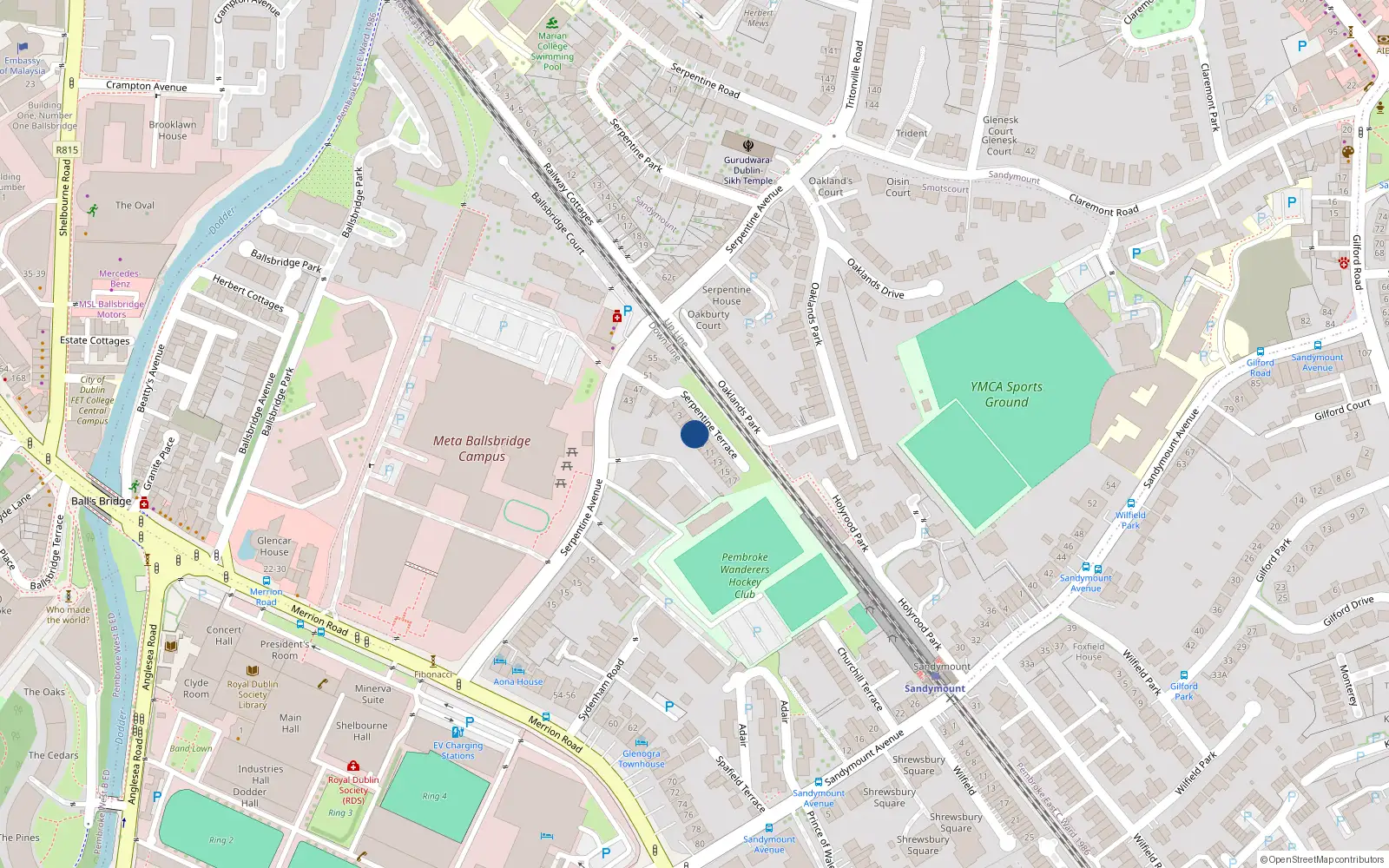 Overhead map showing the location of 7 Serpentine Terrace, Ballsbridge