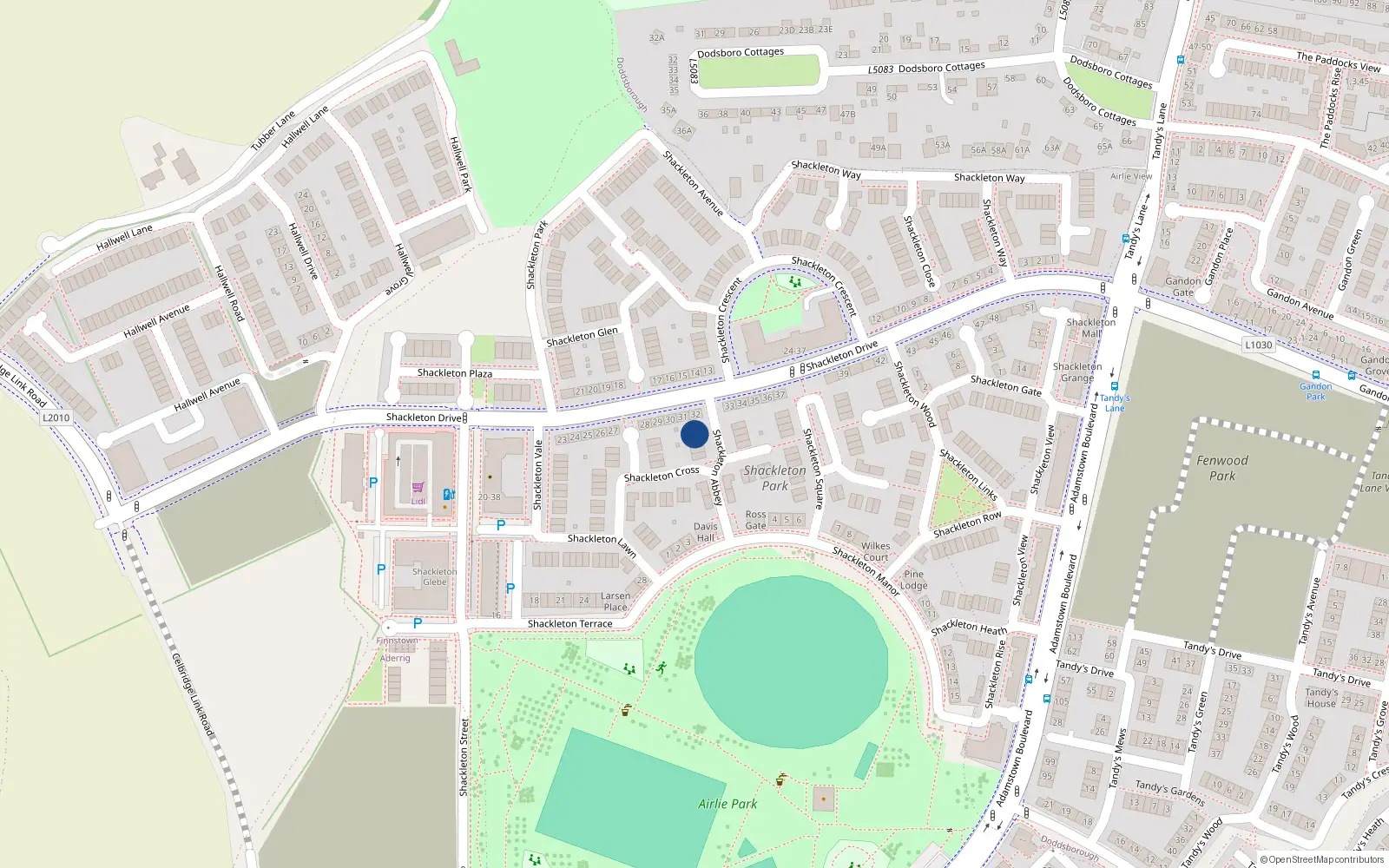 Overhead map showing the location of 7 Shackleton Abbey, Lucan