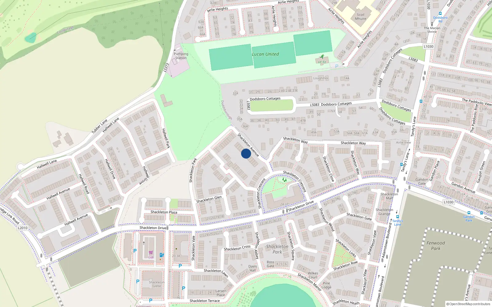 Overhead map showing the location of 7 Shackleton Avenue, Lucan