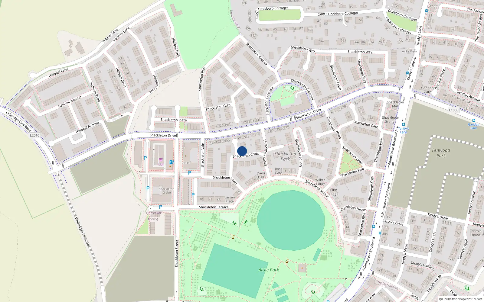 Overhead map showing the location of 7 Shackleton Cross, Lucan