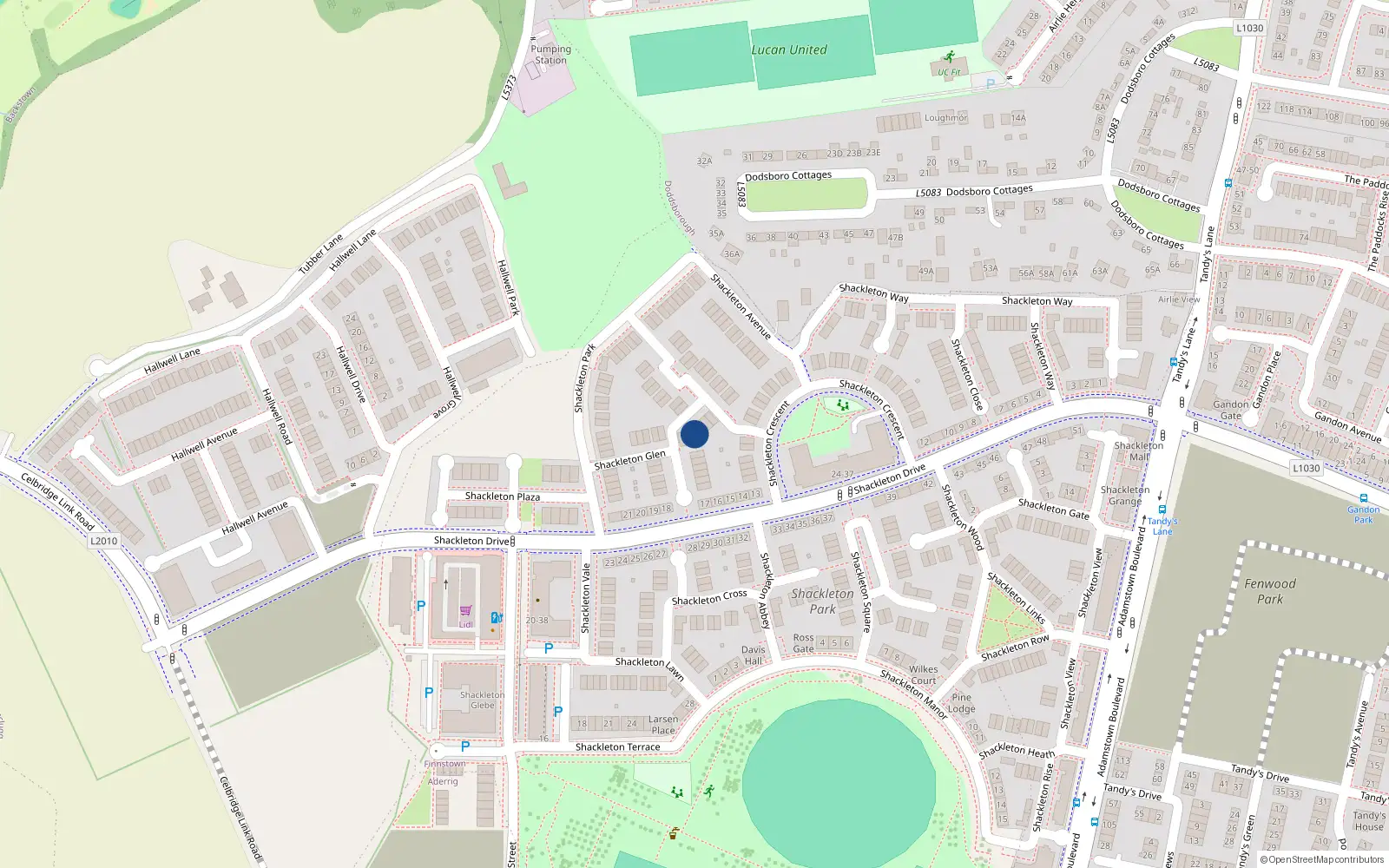 Overhead map showing the location of 7 Shackleton Glen, Lucan