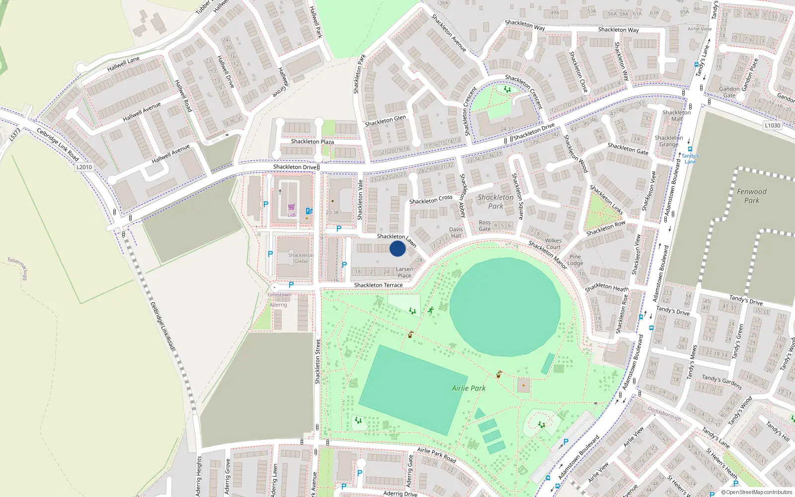 Overhead map showing the location of 7 Shackleton Lawn, Lucan