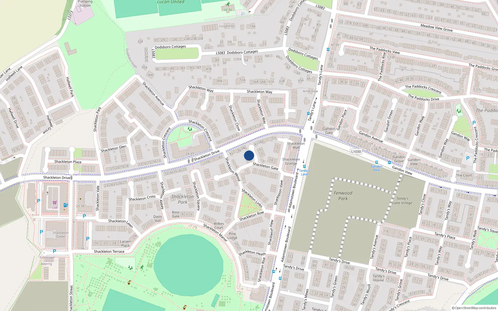 Overhead map showing the location of 7 Shackleton Lodge, Lucan