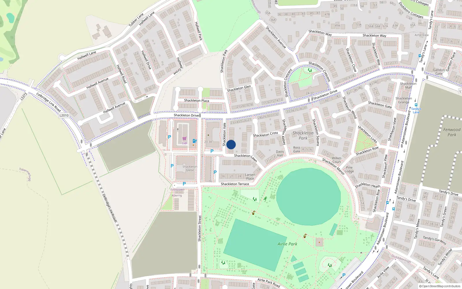 Overhead map showing the location of 7 Shackleton Vale, Shackleton Park, Lucan