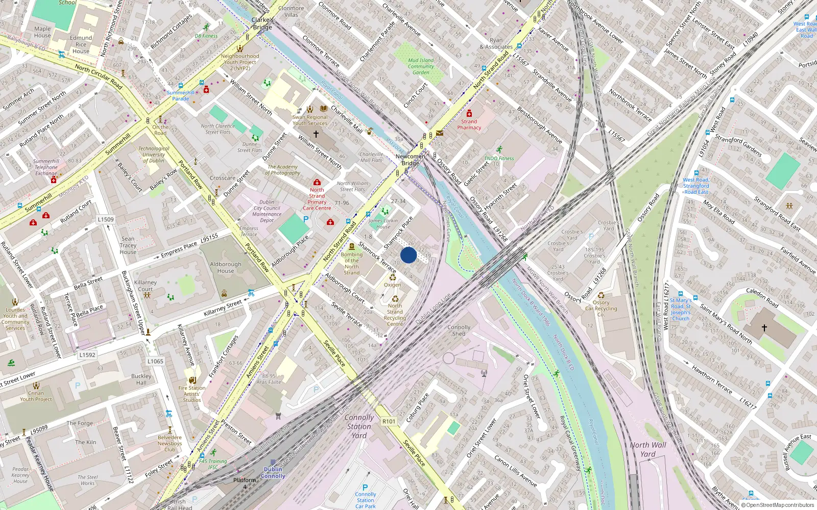 Overhead map showing the location of 7 Shamrock Cottages, Dublin 1