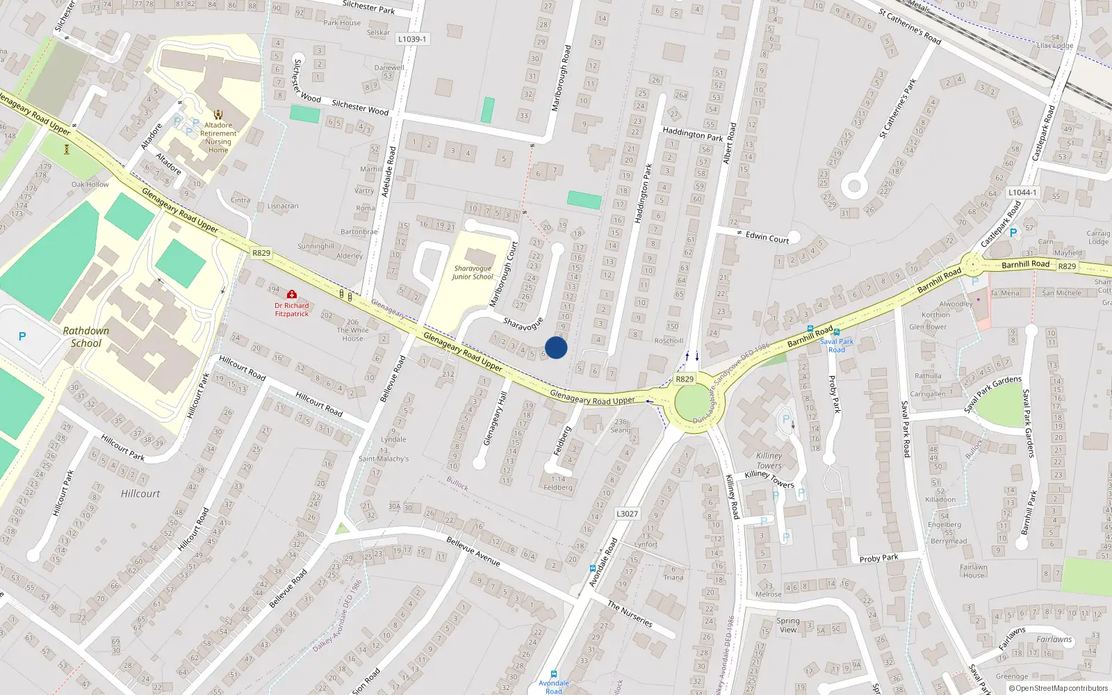 Overhead map showing the location of 7 Sharavogue, Dublin
