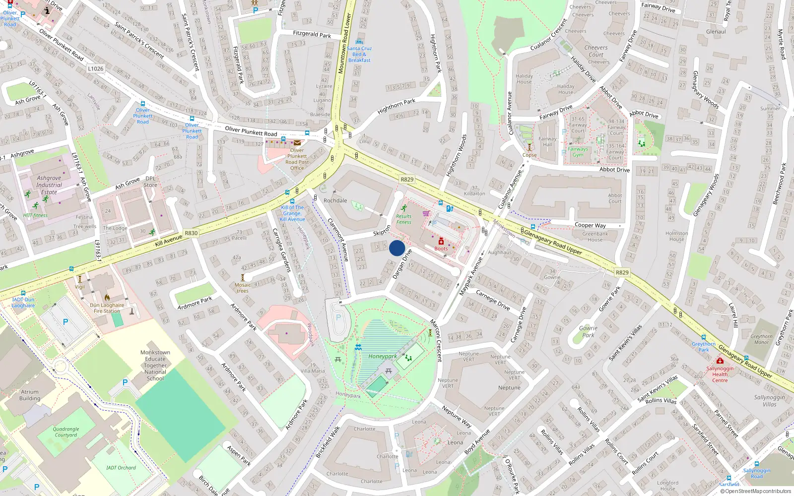Overhead map showing the location of 7 Skipton, Dún Laoghaire