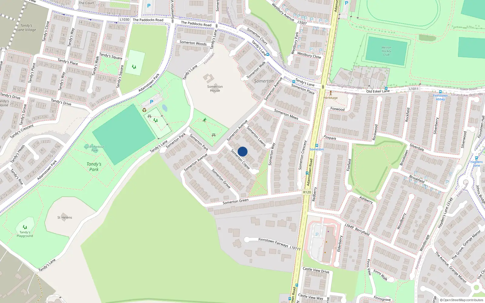 Overhead map showing the location of 7 Somerton Copse, Lucan
