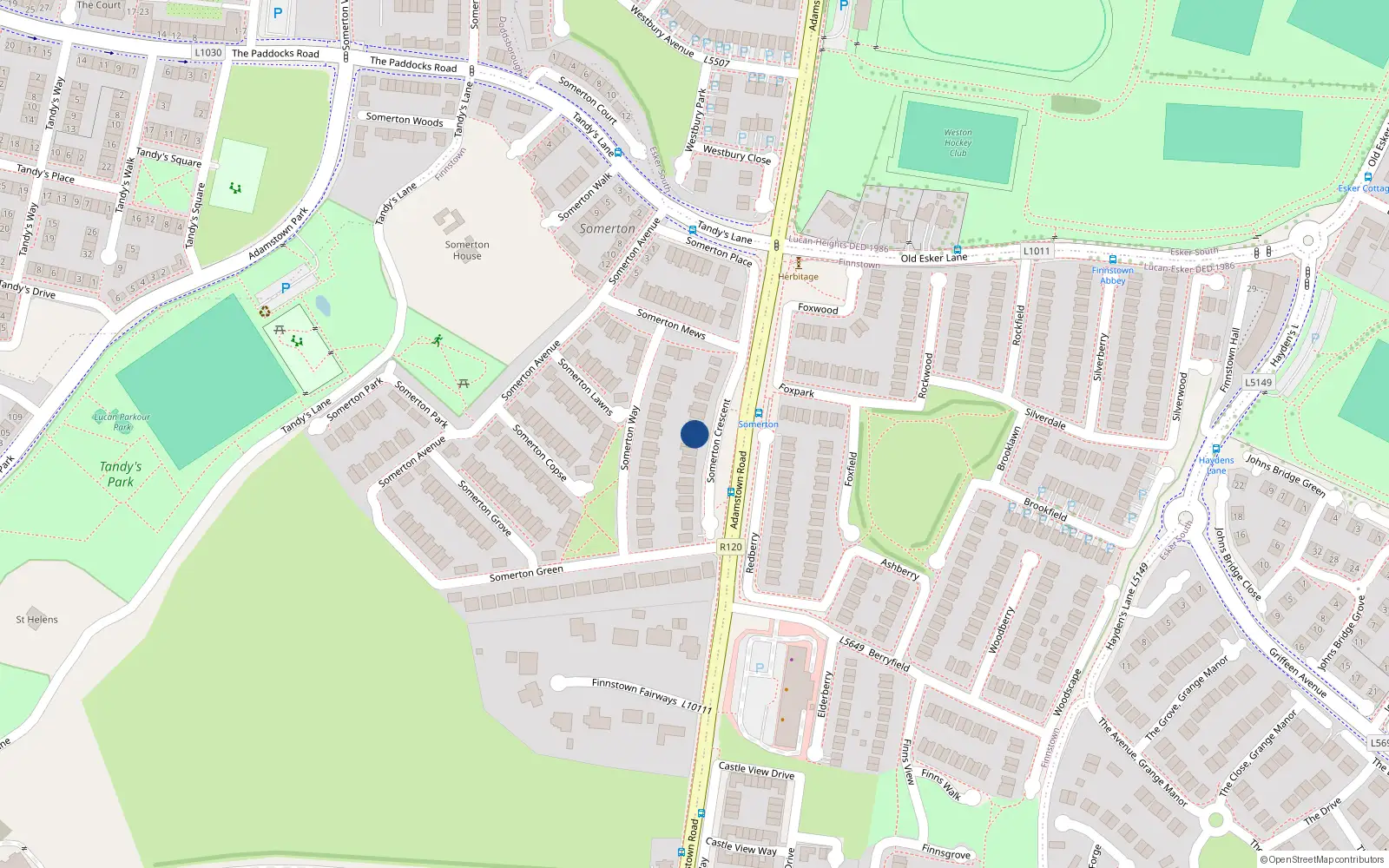 Overhead map showing the location of 7 Somerton Crescent, Newcastle Road, Lucan