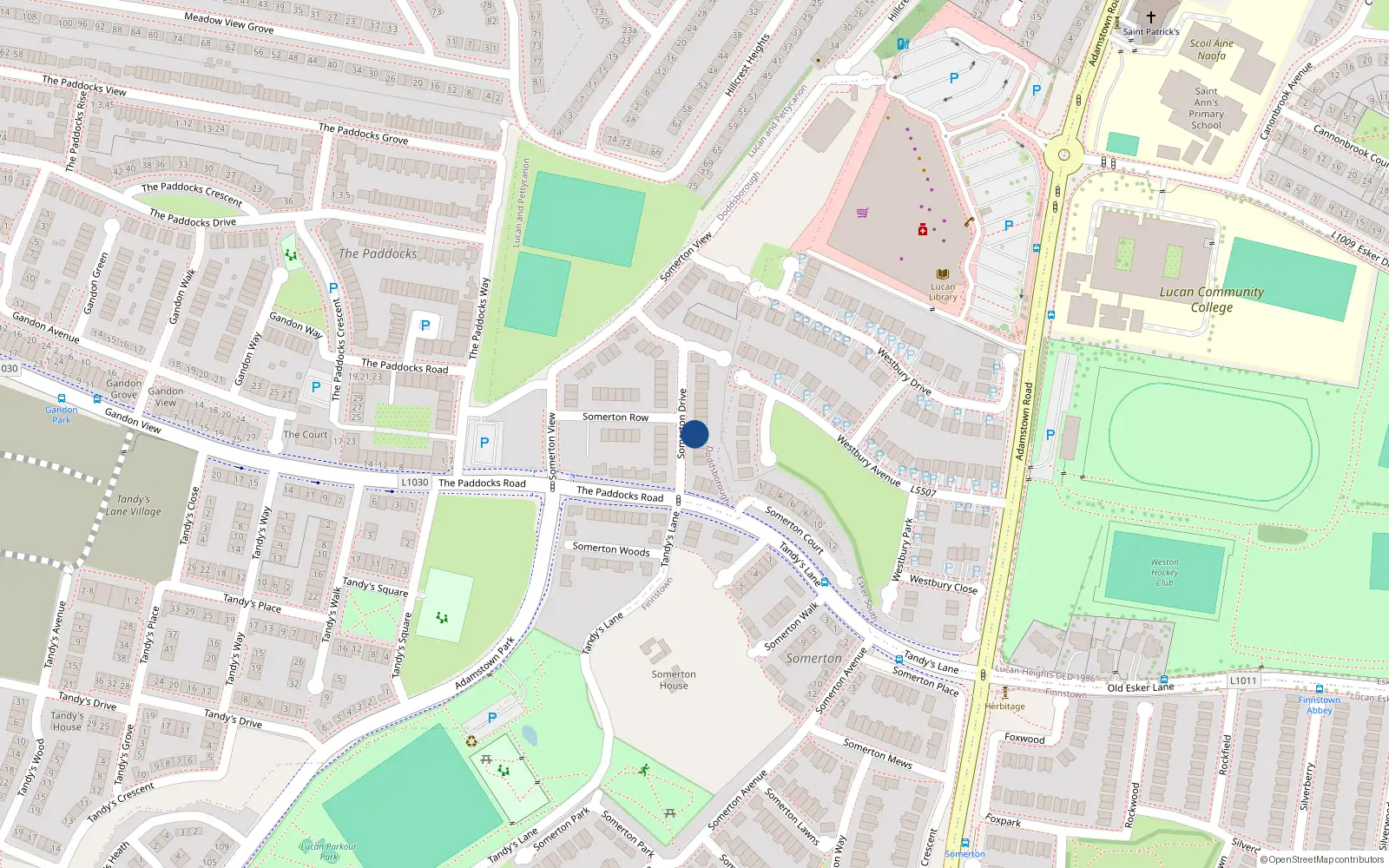 Overhead map showing the location of 7 Somerton Drive, Lucan