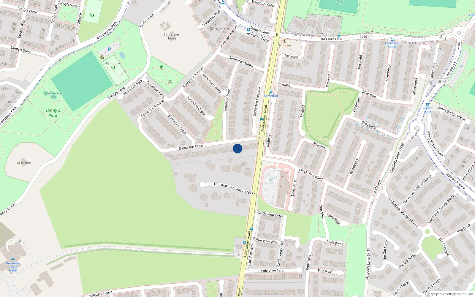 Overhead map showing the location of 7 Somerton Green, Lucan
