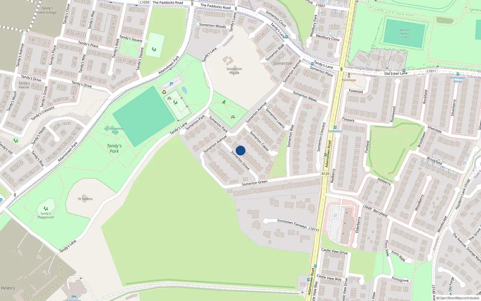 Overhead map showing the location of 7 Somerton Grove, Lucan