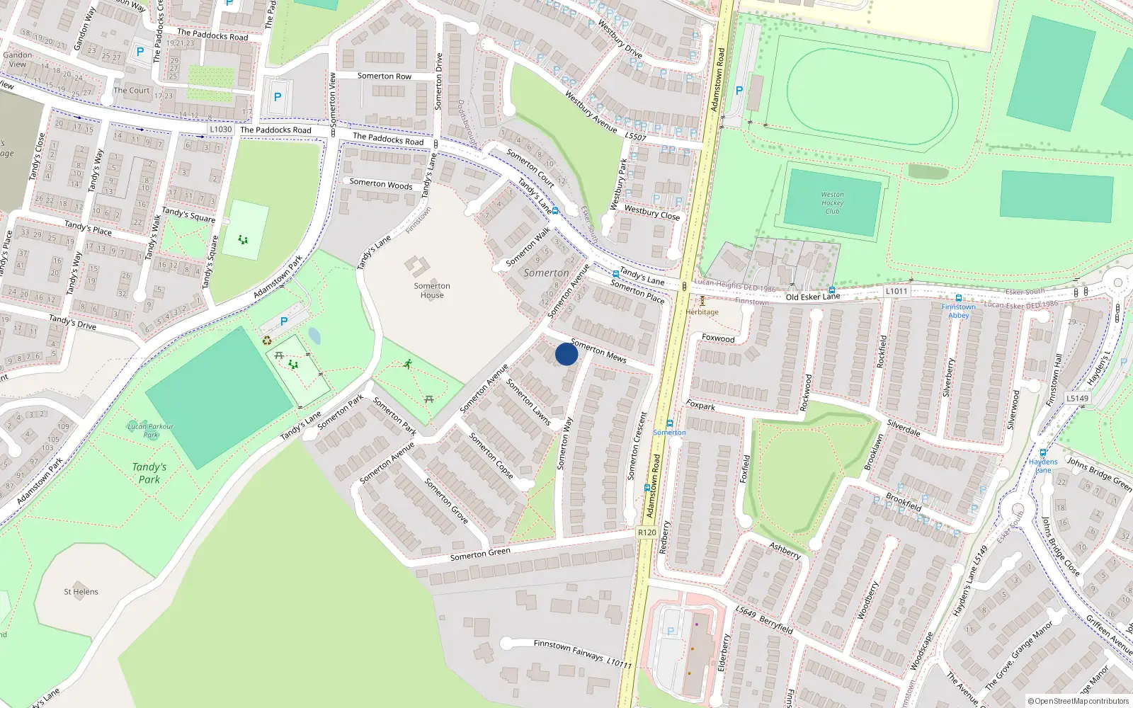 Overhead map showing the location of 7 Somerton Mews, Finnstown