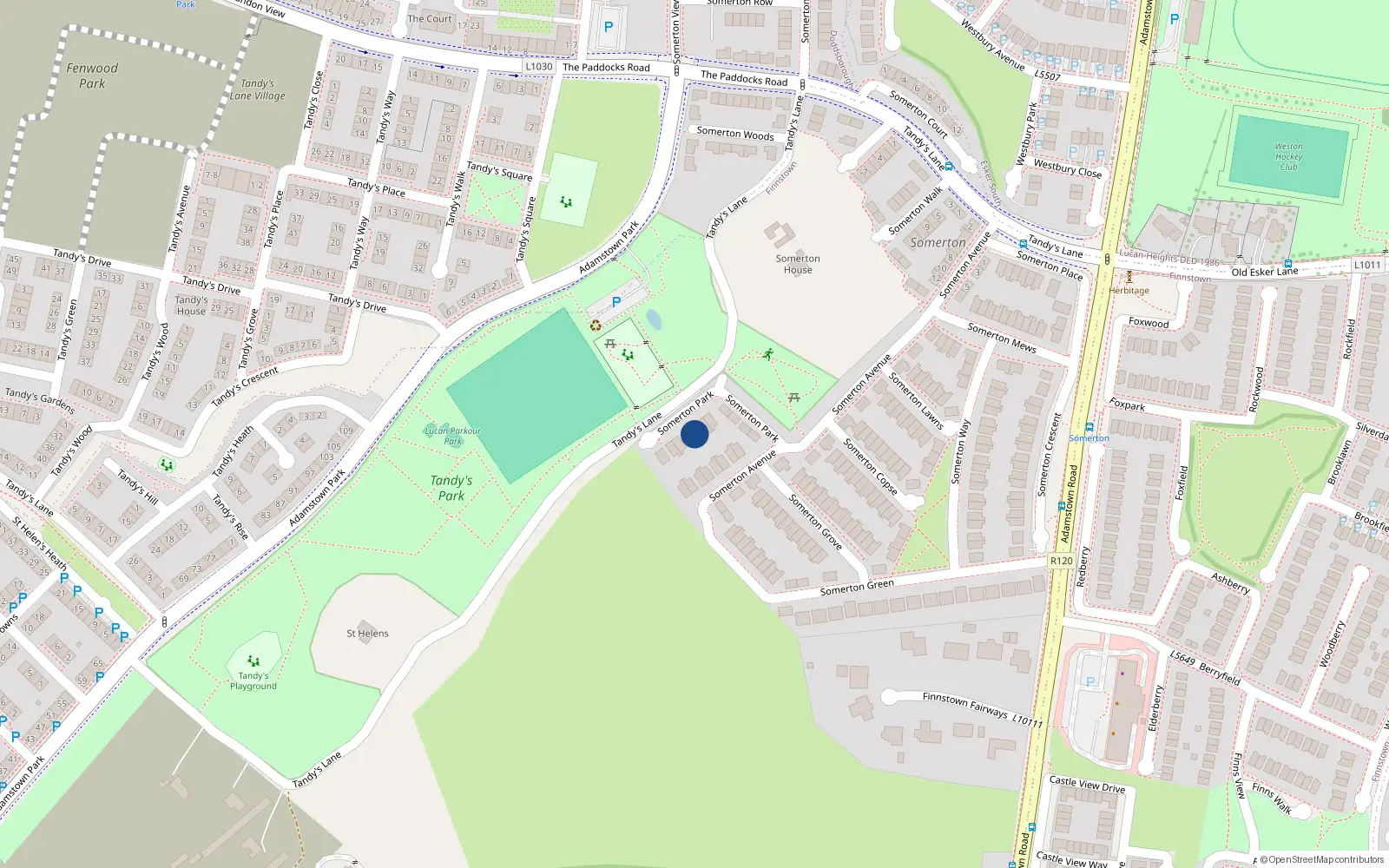Overhead map showing the location of 7 Somerton Park, Lucan