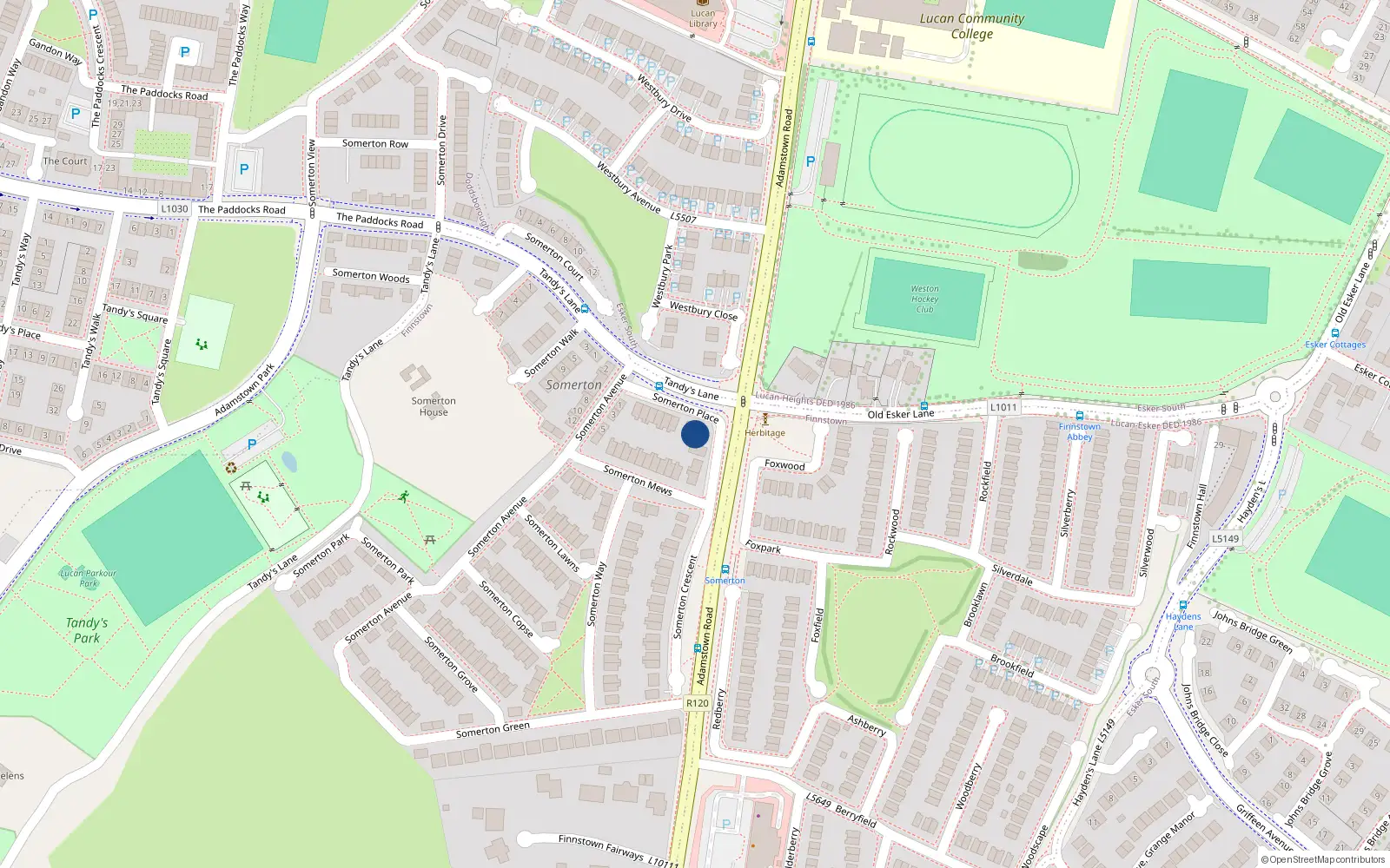 Overhead map showing the location of 7 Somerton Place, Lucan