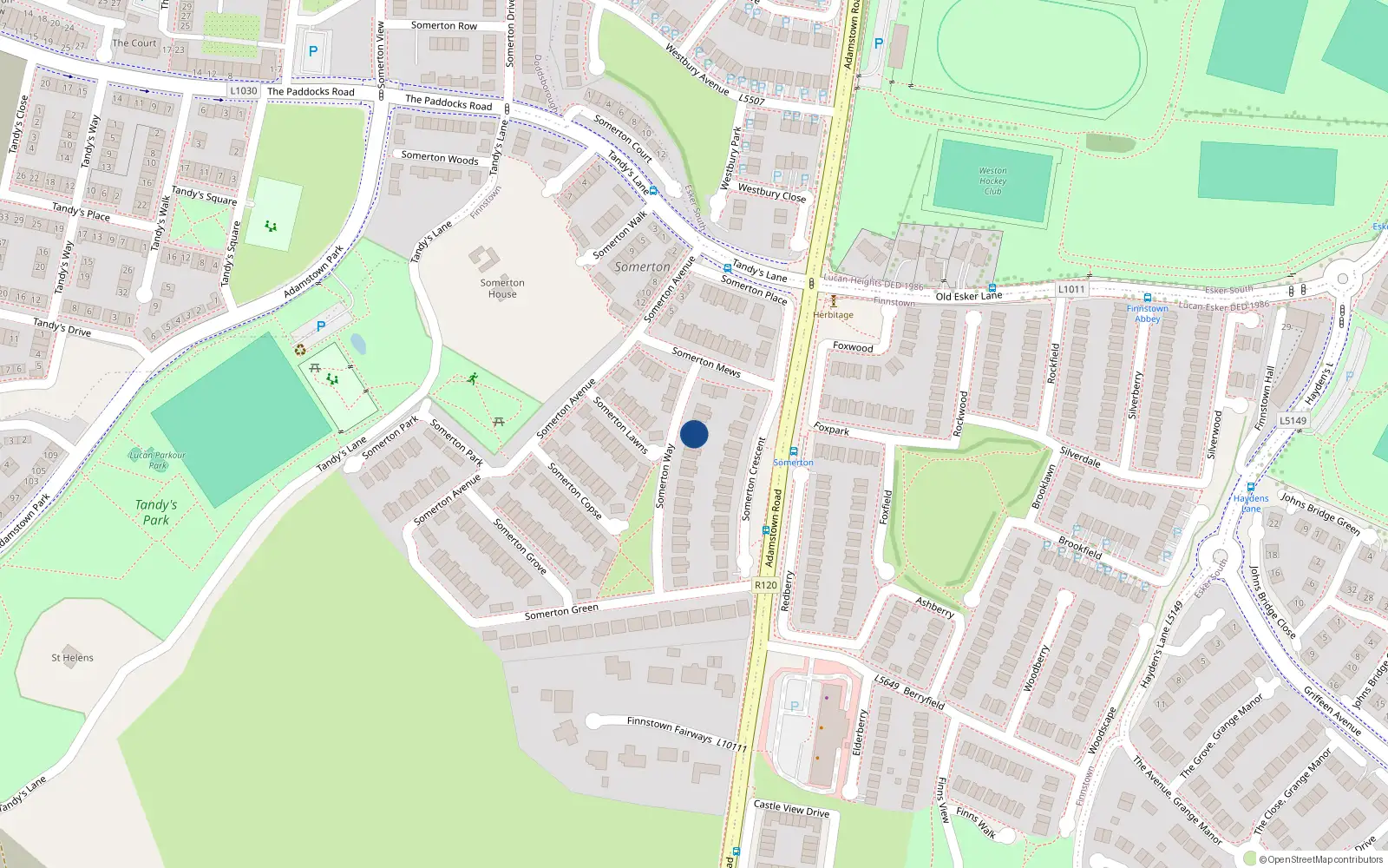 Overhead map showing the location of 7 Somerton Way, Finnstown