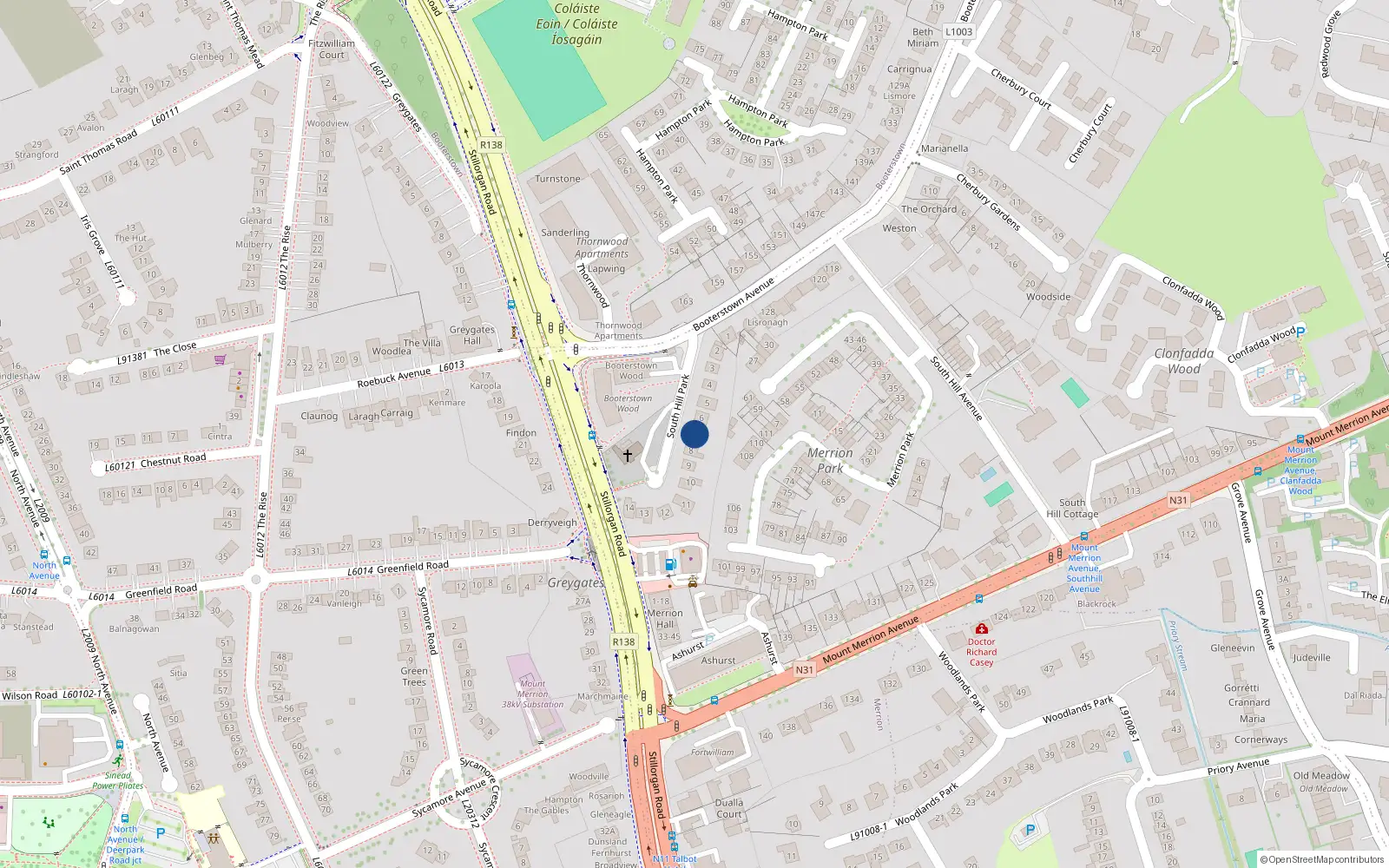 Overhead map showing the location of 7 South Hill Park, Blackrock, Co Dublin