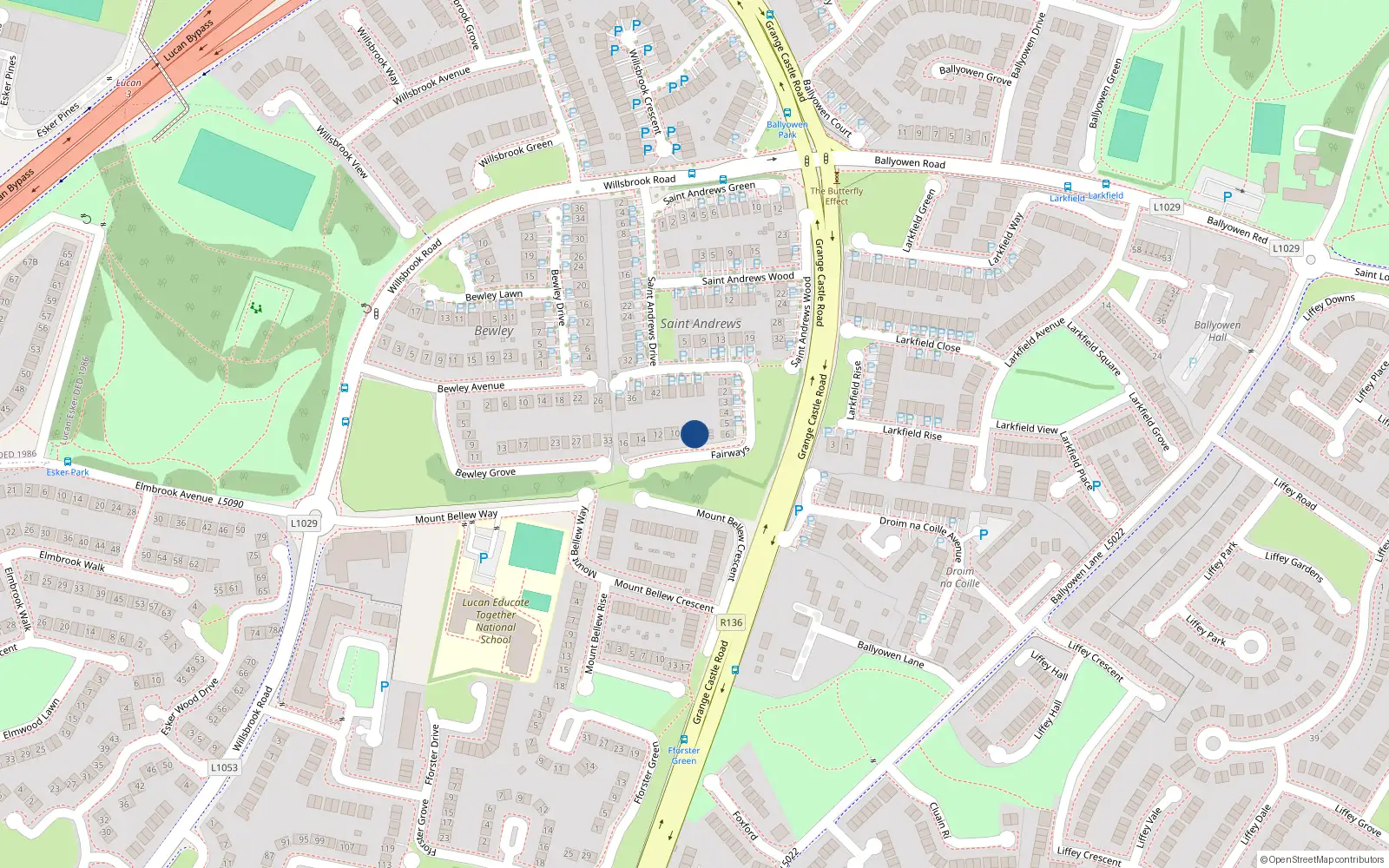 Overhead map showing the location of 7 St Andrews, Fairways, Lucan Dublin