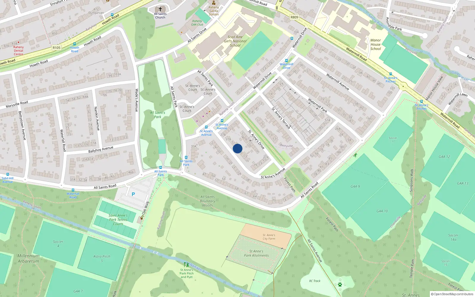 Overhead map showing the location of 7 St Annes Avenue, Raheny, Dublin 5
