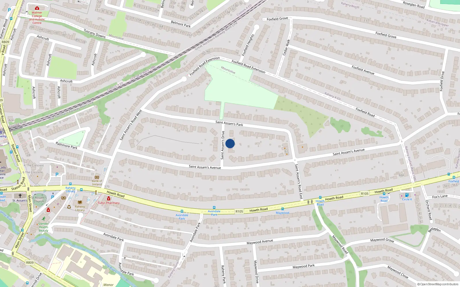 Overhead map showing the location of 7 St Assams Drive, Raheny, Dublin 5