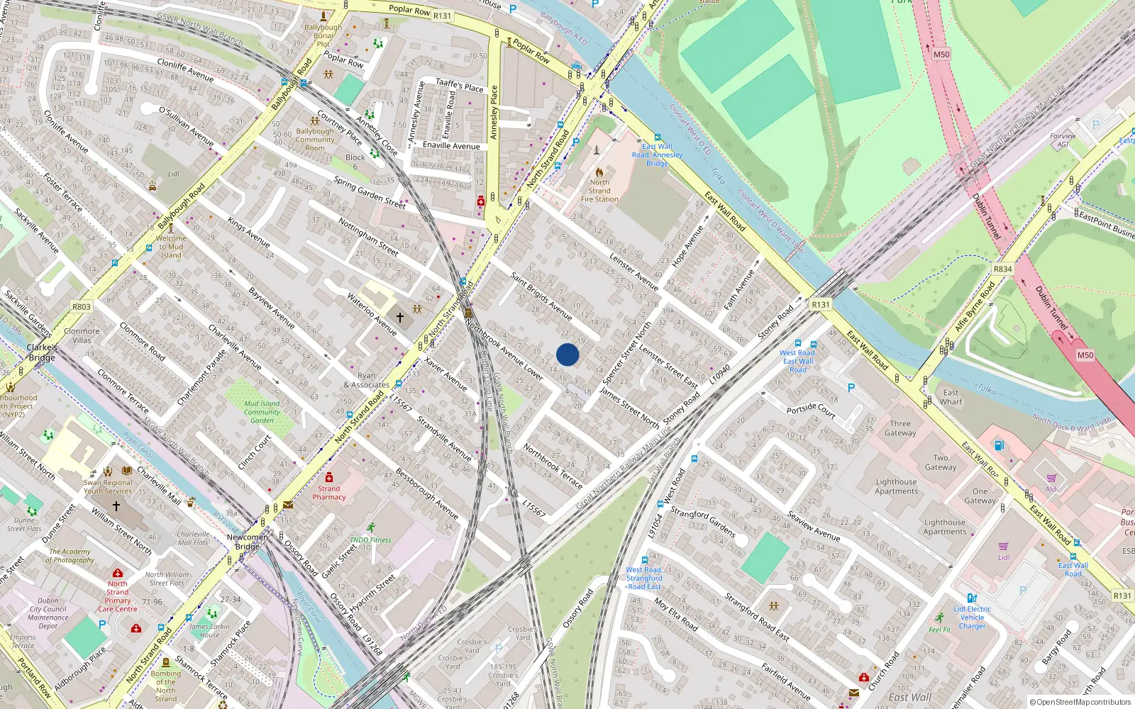 Overhead map showing the location of 7 Saint Brigid's Cottages, North Strand
