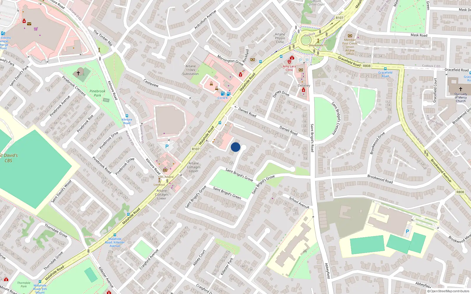 Overhead map showing the location of 7 Clós Naomh Bríd, Dublin 5