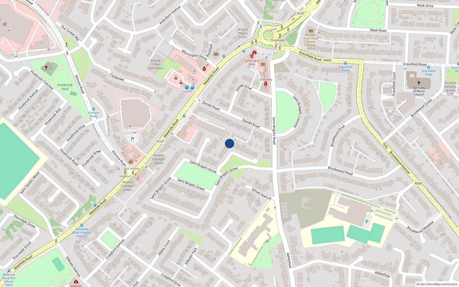 Overhead map showing the location of 7 St Brigids Lawn, Killester, Dublin 5