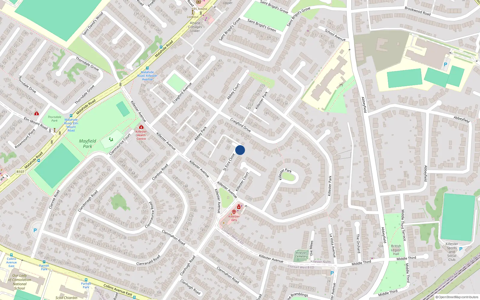 Overhead map showing the location of 7 St Esra Close, Killester Avenue, Killester