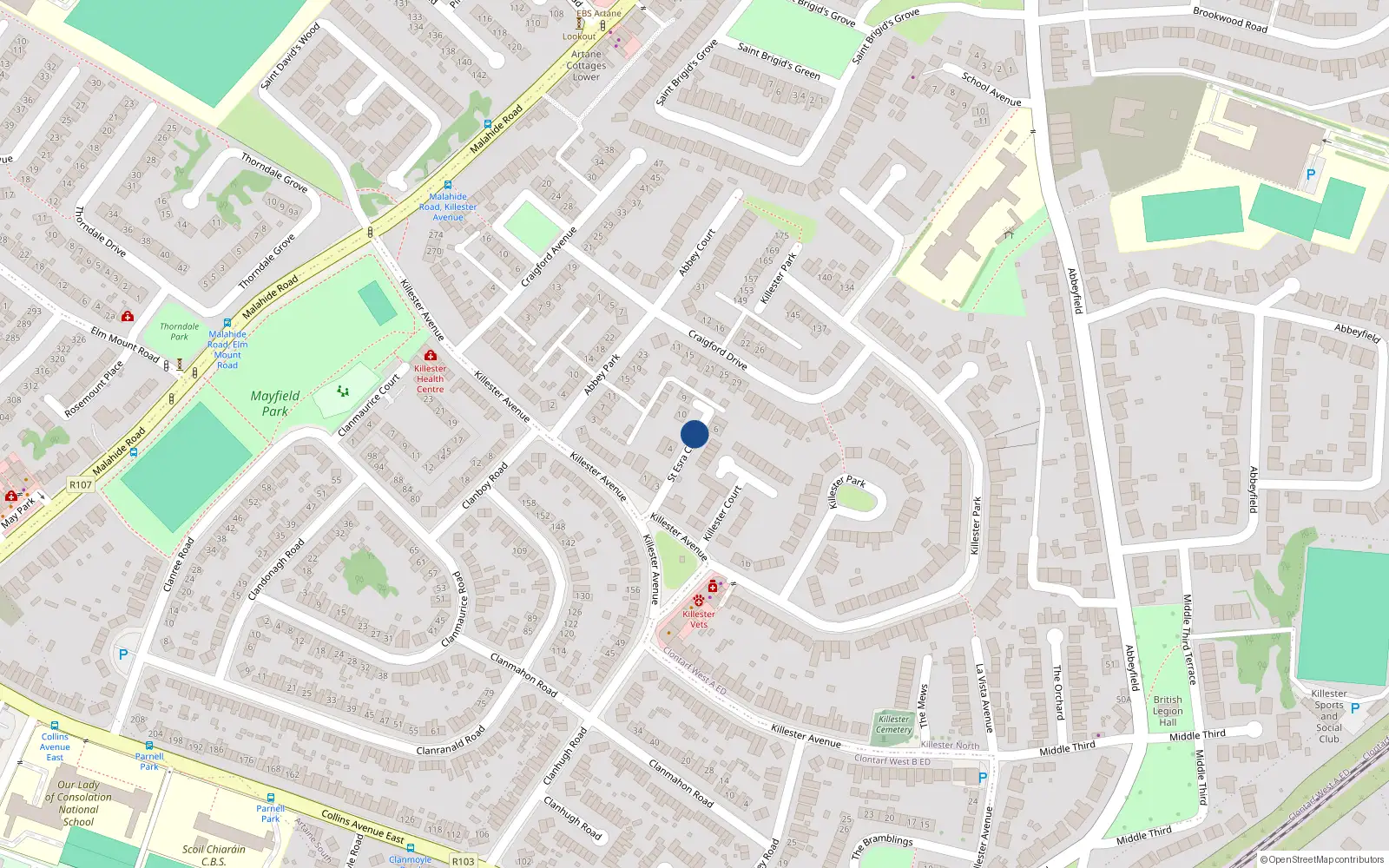 Overhead map showing the location of 7 St. Esra Close, Killester Avenue, Dublin 5