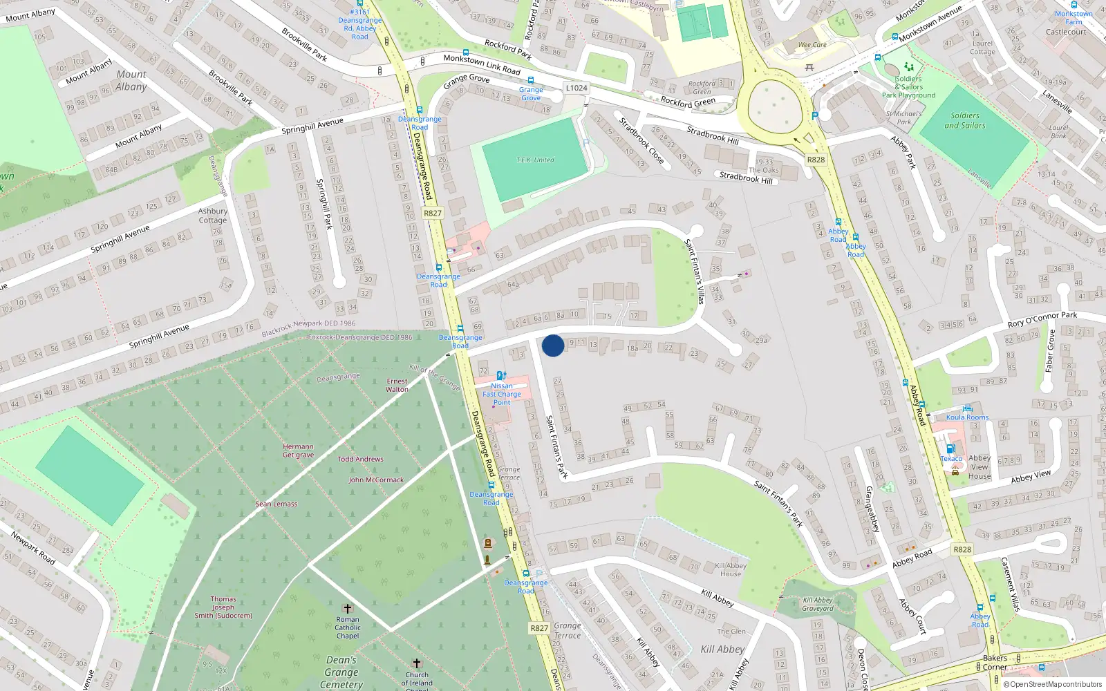Overhead map showing the location of 7 St Fintans Villas, Deans Grange, Blackrock