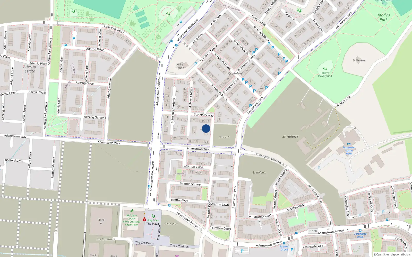 Overhead map showing the location of 7 Saint Helens Way, Lucan