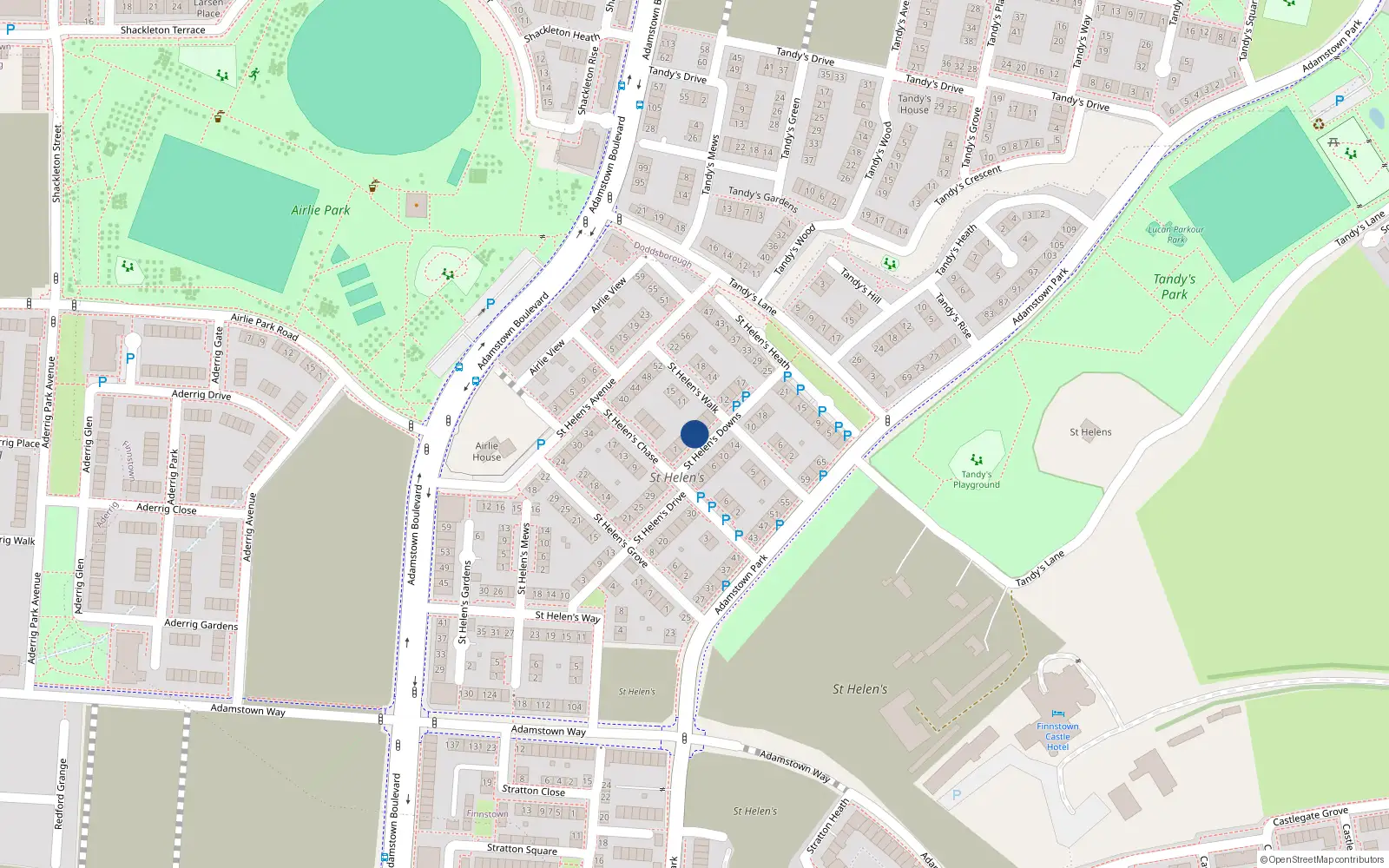 Overhead map showing the location of 7 Saint Helen's Downs, Lucan