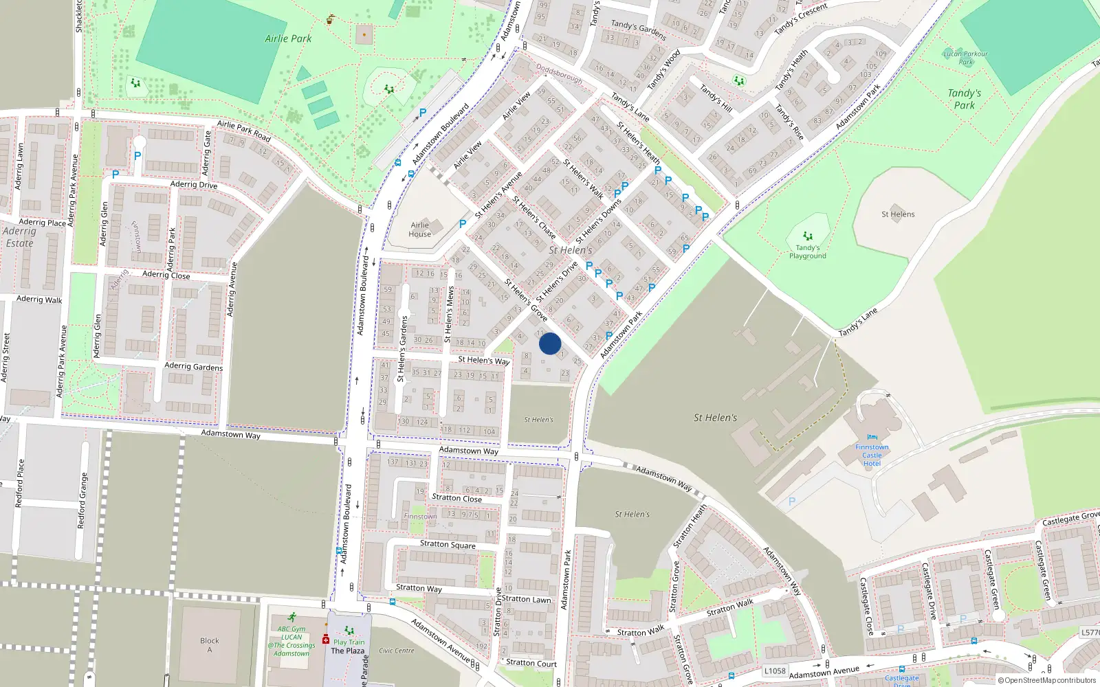 Overhead map showing the location of 7 Saint Helen's Grove, Lucan