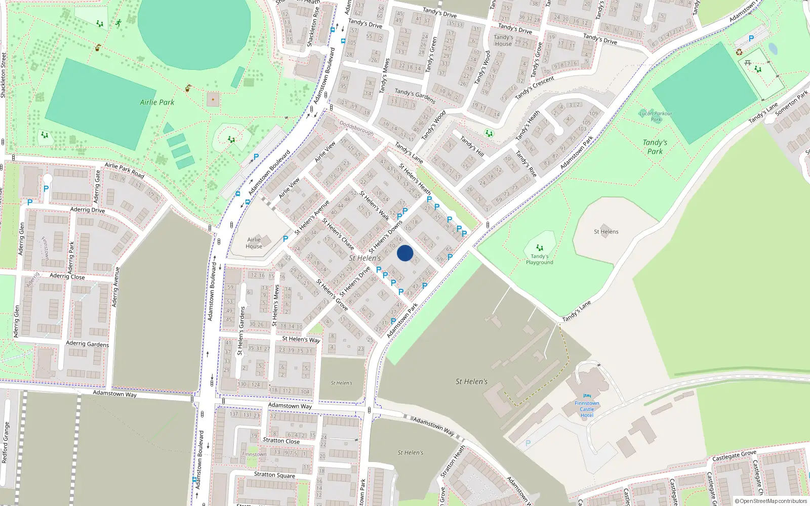Overhead map showing the location of 7 St Helens Walk, Adamstown, Lucan
