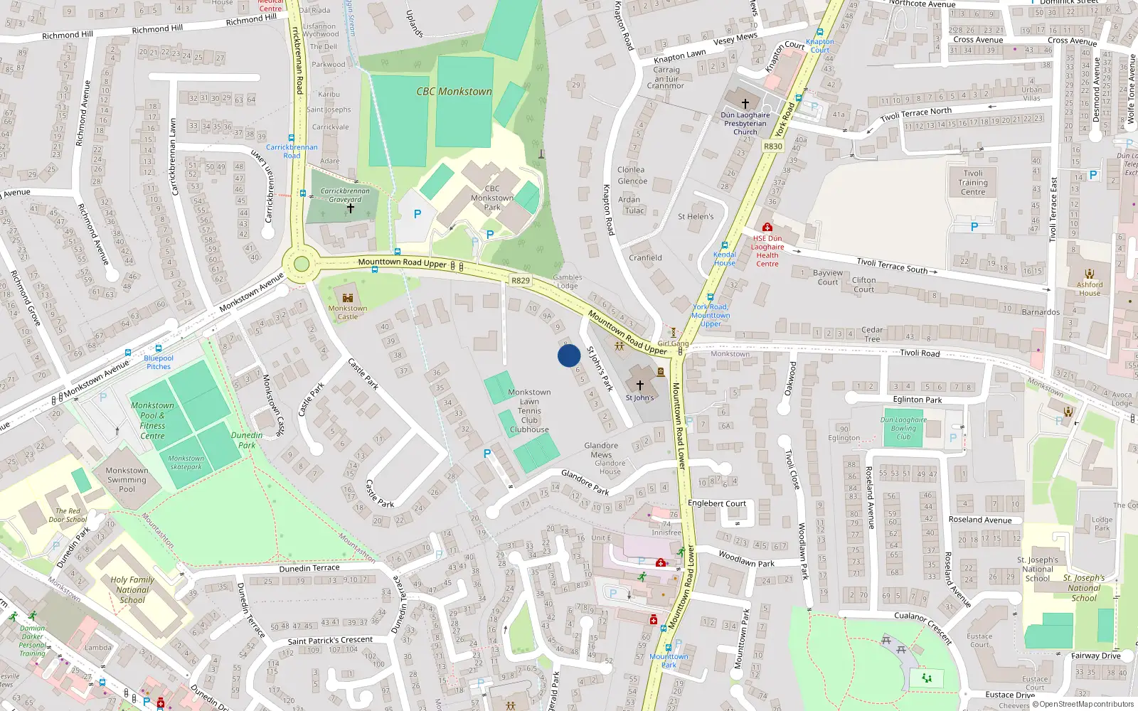 Overhead map showing the location of 7 St Johns Park, Monkstown, Dun Laoghaire