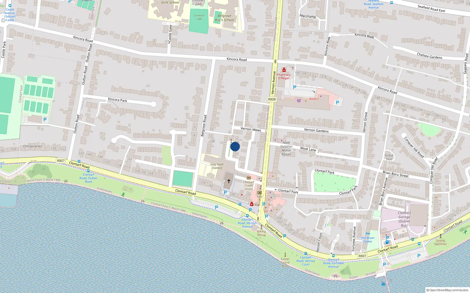 Overhead map showing the location of 7 St Josephs Square, Clontarf, Dublin 3