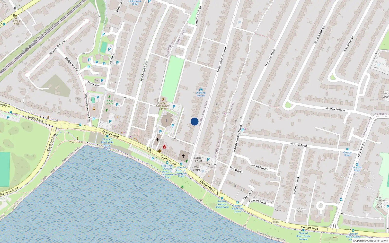 Overhead map showing the location of 7 St Lawrence Road, Clontarf, Dublin 3