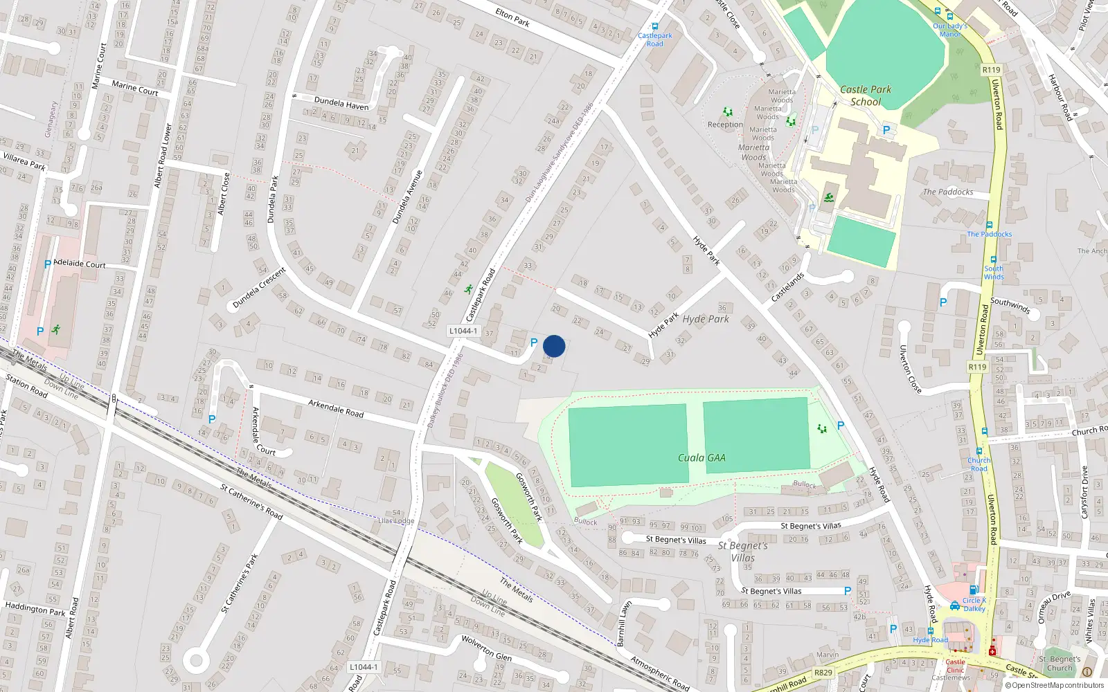 Overhead map showing the location of 7 St. Margarets Close, Castlepark Road, Dalkey