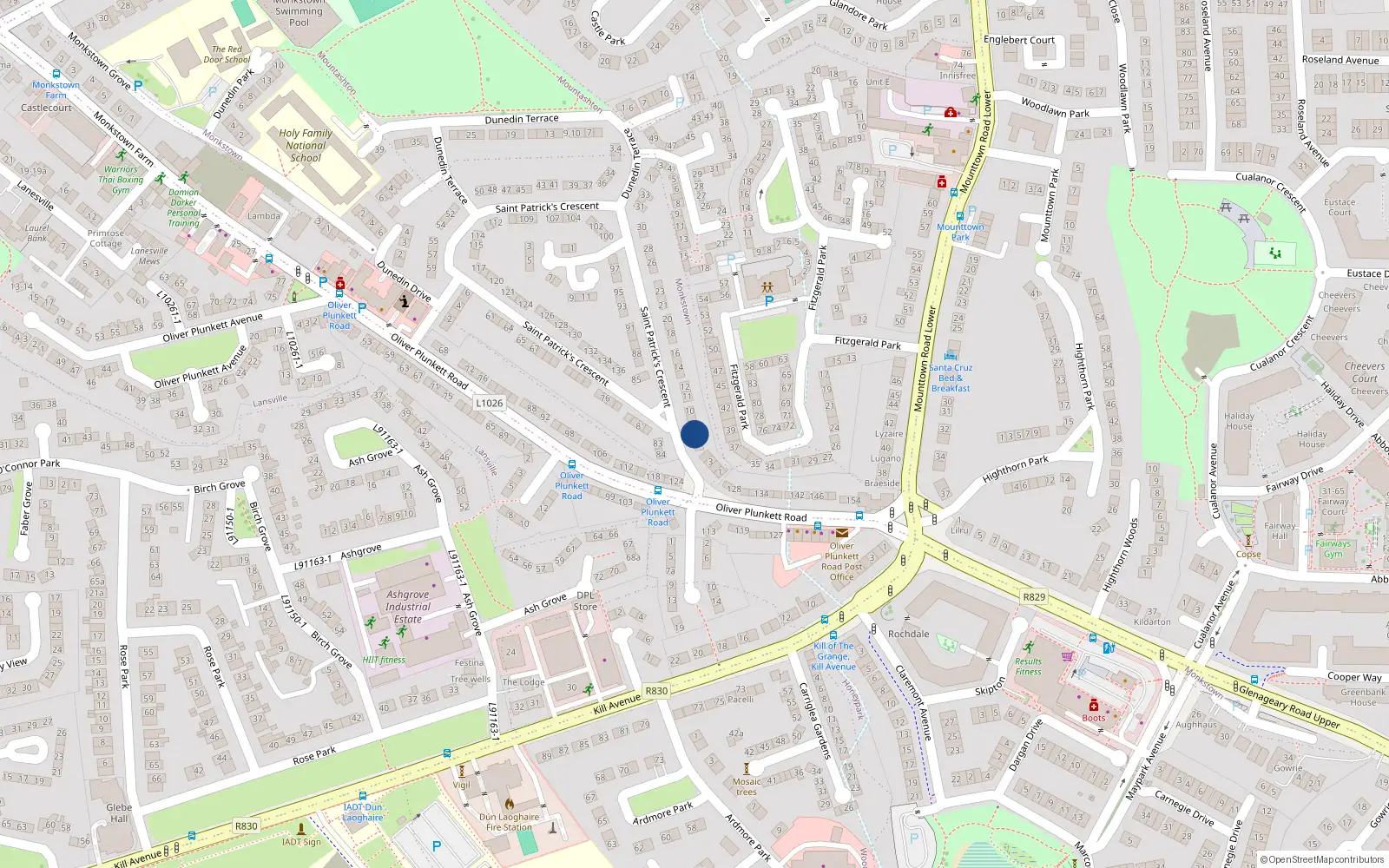 Overhead map showing the location of 7 St Patrick's Crescent, Monkstown, Co Dublin