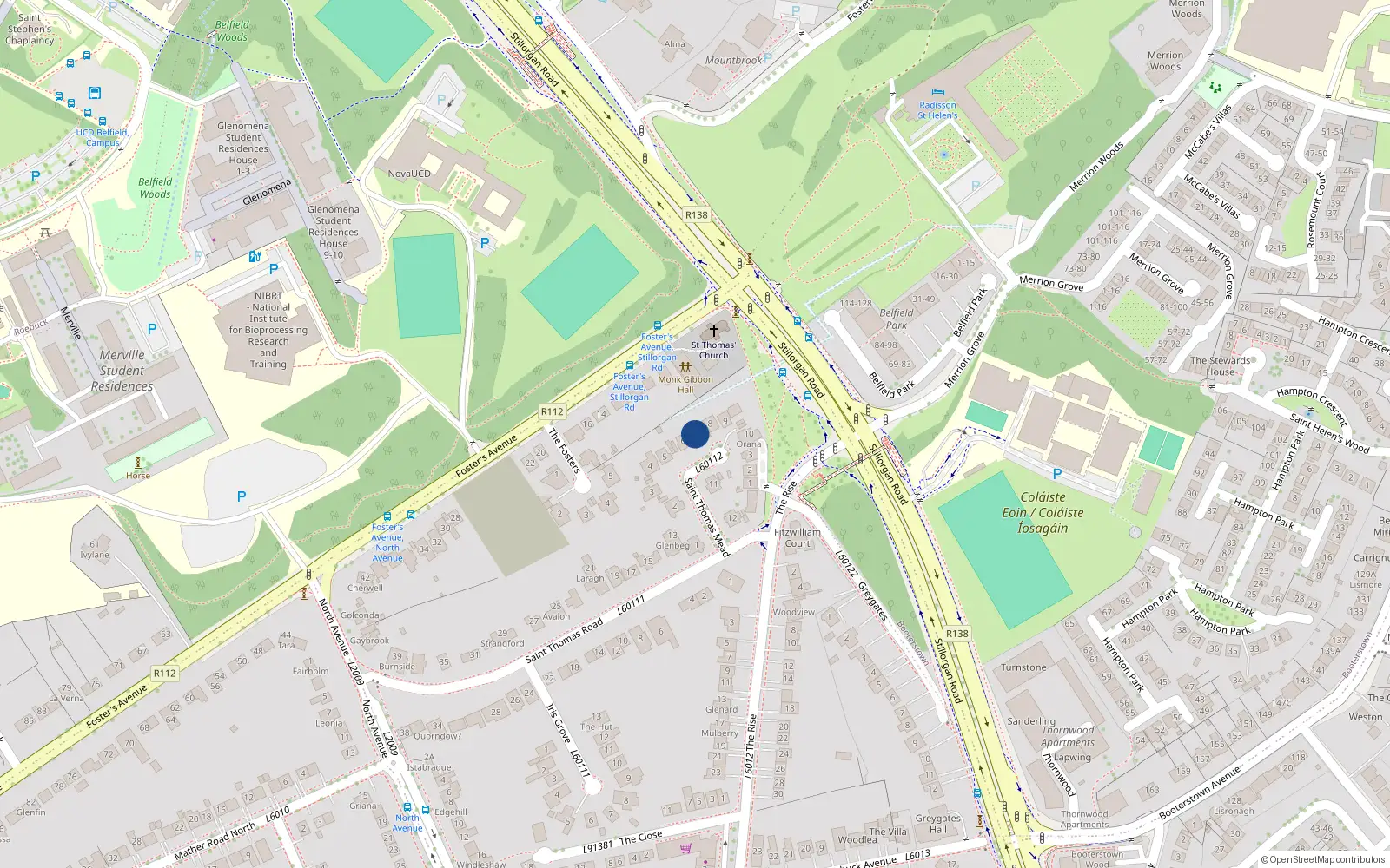Overhead map showing the location of 7 St Thomas Meade, Mount Merrion, Dublin