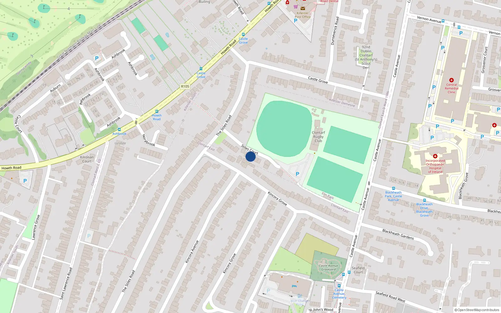 Overhead map showing the location of 7 Stiles Court, Dublin 3